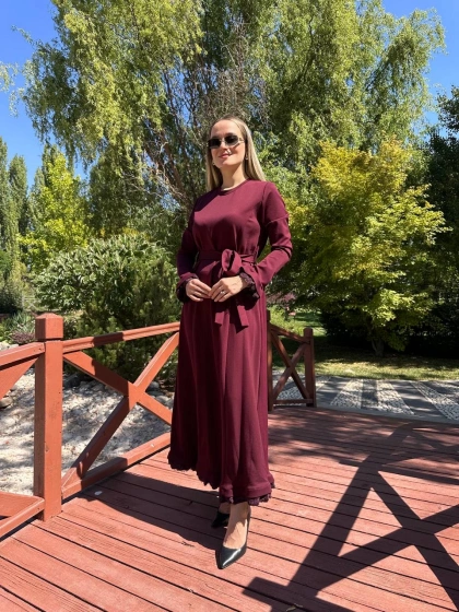 Misswhence 38823 Bordo Güpür Detaylı Elbise