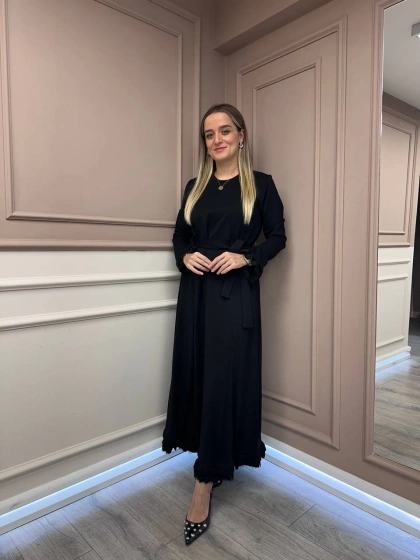 Misswhence 38823 Siyah Güpür Detaylı Elbise