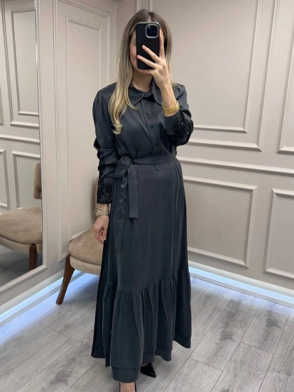 Misswhence 38827 Gri Arkası Desenli Elbise