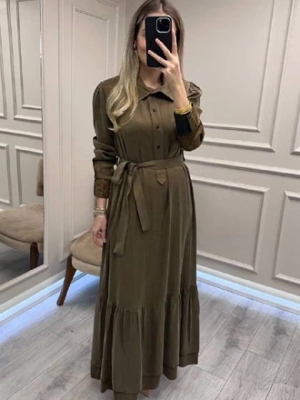 Misswhence 38827 Yeşil Arkası Desenli Elbise