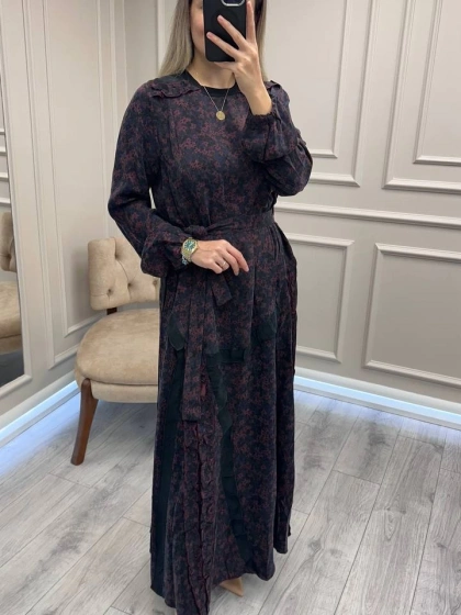 Misswhence 38829 Bordo Desenli Cupro Elbise