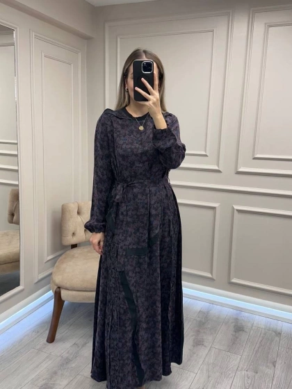 Misswhence 38829 Gri Desenli Cupro Elbise