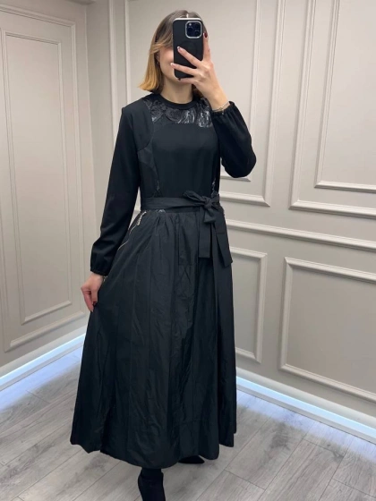 Misswhence 38830 Siyah Tafta Elbise