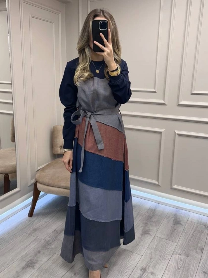 Misswhence 38832 Lacivert Patchwork Elbise