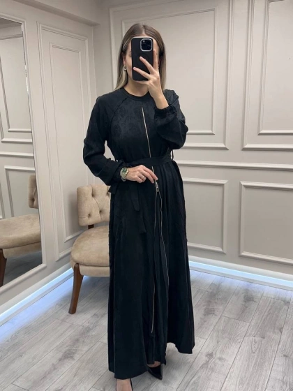 Misswhence 38835 Siyah Fermuar Detaylı Cupro Elbise