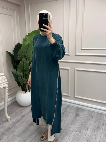 Misswhence 39031 Yeşil Fermuar Detaylı Tunik