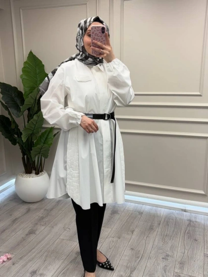 Misswhence 39305 Beyaz Kemerli Tunik