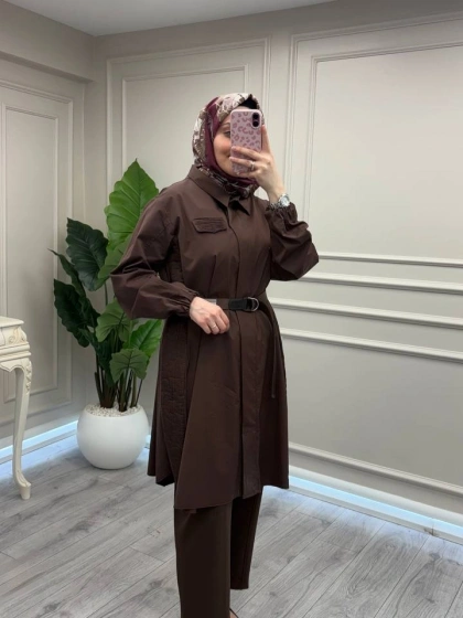 Misswhence 39305 Kahverengi Kemerli Tunik