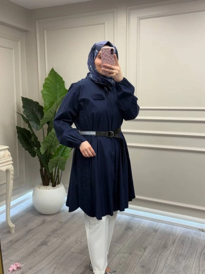 Misswhence 39305 Lacivert Kemerli Tunik