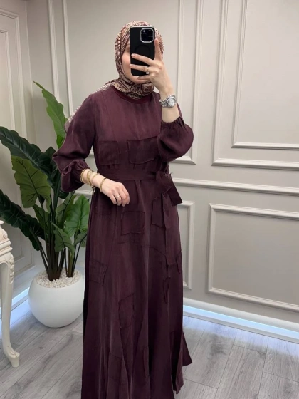 Misswhence 39804 Bordo Parça Detaylı Elbise