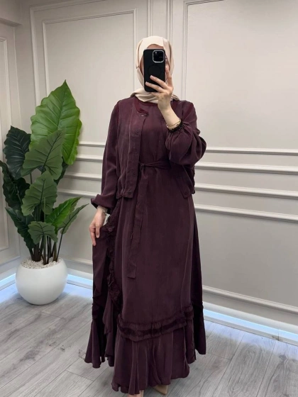 Misswhence 39815 Bordo Yelekli Etek Ucu Detaylı Elbise