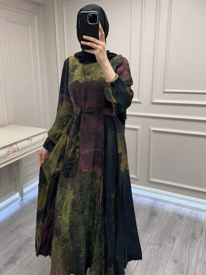 Misswhence 39842 Desenli Siyah Cupro Elbise