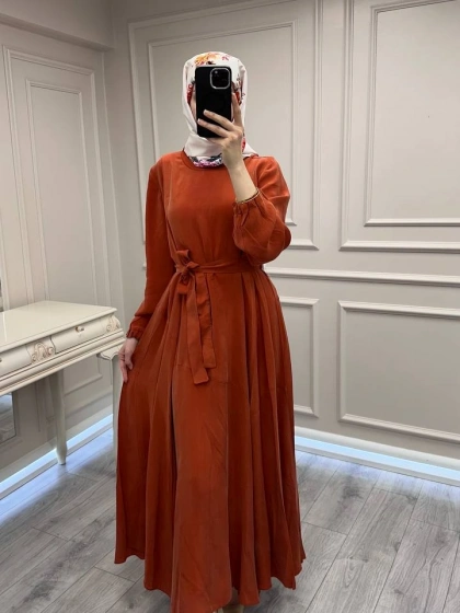 Misswhence 39842 Oranj Cupro Elbise