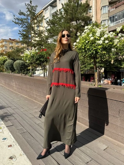 Misswhence MİSS 239 Haki Triko Elbise