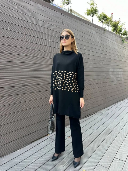 Misswhence MİSS 242 Camel Triko Damalı Tunik