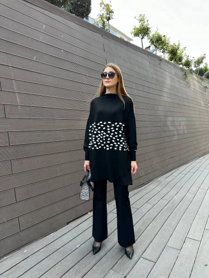 Misswhence MİSS 242 Ekru Triko Damalı Tunik