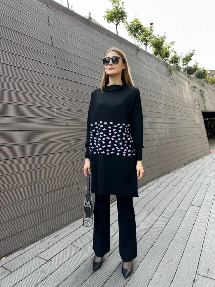 Misswhence MİSS 242 Lila Triko Damalı Tunik