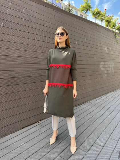 Misswhence MİSS 248 Haki Ara Boy Triko Tunik