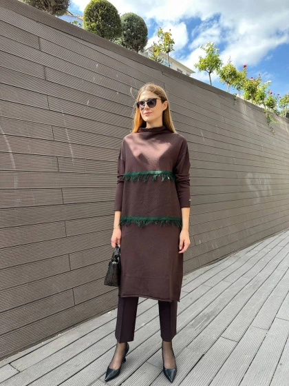 Misswhence MİSS 248 Kahverengi Ara Boy Triko Tunik