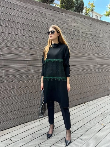 Misswhence MİSS 248 Siyah Ara Boy Triko Tunik