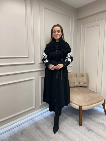 Misswhence Miss 262 Siyah Yanları Fermuar Detaylı Triko Kap