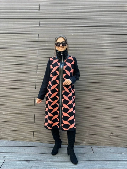 Misswhence MİSS217 Gül Kurusu Deri Detaylı Triko Kap