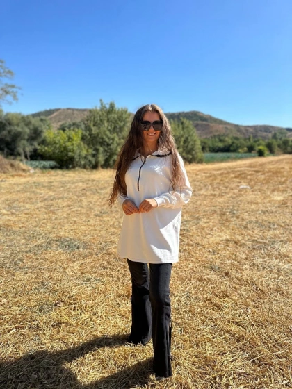 Misswhence MİSS224 Beyaz Yakası Fermuarlı Triko Tunik