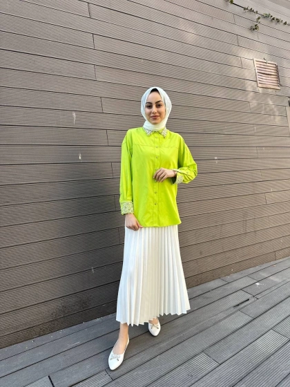 MY312 24S8199 Asit Manşet Ve Yaka Taşlı Gömlek