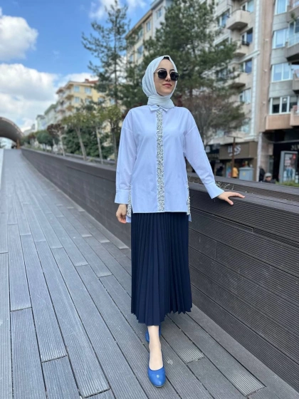 MY312 24S8216 Beyaz İşlemeli Tunik