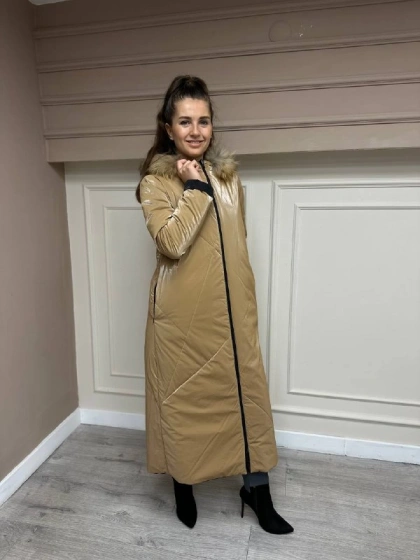 Ncl 22512 Siyah-Camel Çift Taraflı Kürklü Parka