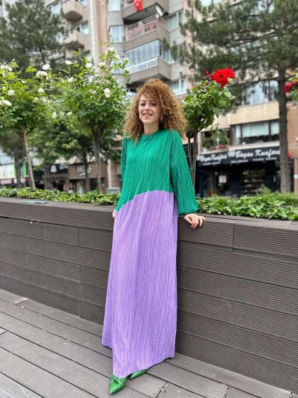 Noi 53260 Benetton Kendinden Kraşlı İki Renk Elbise