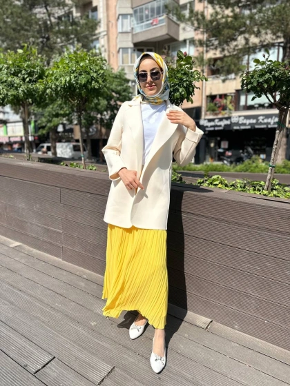 Noi 64335 Krem Puf Scuba Üstten Dikişli Blazer Ceket