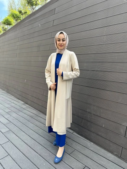 Noi 64343 Bej Şal Yaka Eteği Volanlı Scuba Kap