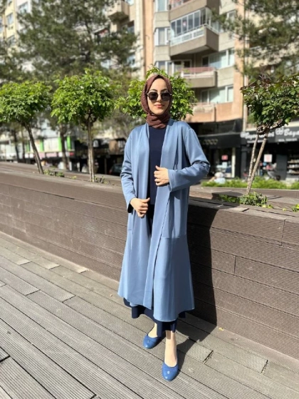 Noi 64343 İndigo Şal Yaka Eteği Volanlı Scuba Kap