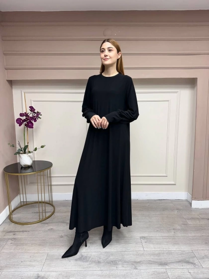 Noi 74208 Siyah Krep A Form Manşetli Elbise