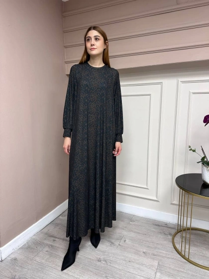 Noi 74230 Kahverengi Leopar Desenli Elbise