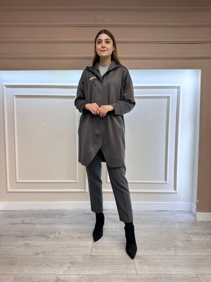 Noi 74306 Antrasit Scuba Yakası İşlemeli Ceket