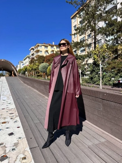 Noi 74316 Bordo Deri Arkası Kemerli Kap