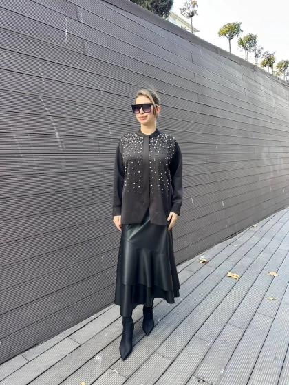 Noi 74330 Siyah Scuba Ön Bedeni Taşlı Fermuarlı Mont