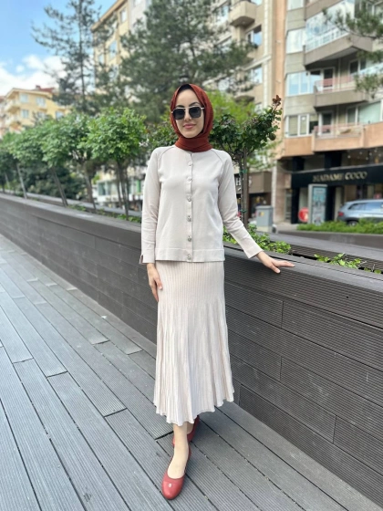 Nuss Triko 24K-1300 Bej Etekli Triko Takım