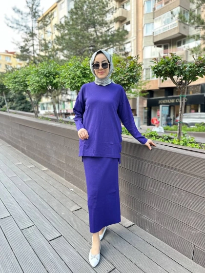 Nuss Triko 24K-1302 Mor Etekli Triko Takım