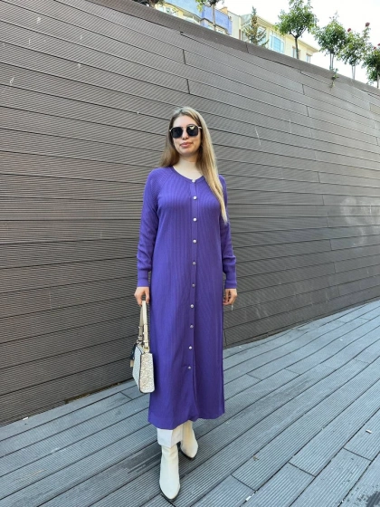 Nuss Triko 25K1110 Mor Fitilli Uzun Triko Hırka