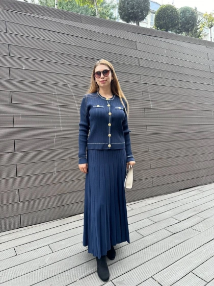 Nuss Triko 25K1315 Lacivert Düğmeli Etekli Takım