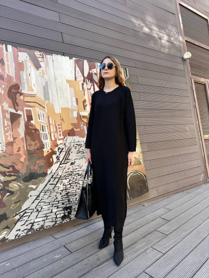 Nuss Triko 25K1414 Siyah Triko Elbise