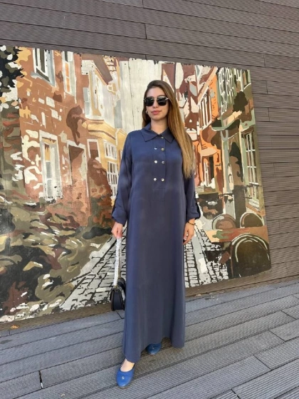 Nuss Triko 25K2006 İndigo Çıtçıt Detaylı Elbise