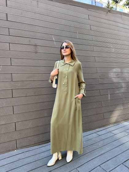 Nuss Triko 25K2006 Kekik Çıtçıt Detaylı Elbise