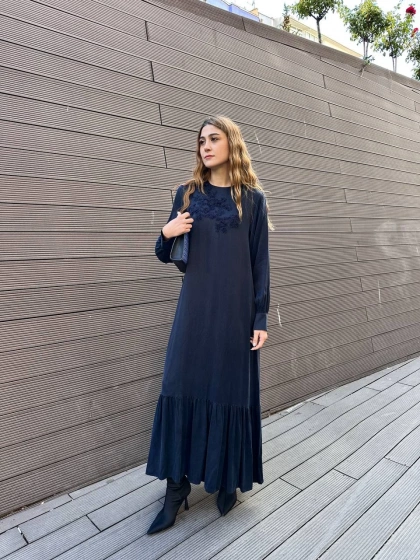 Nuss Triko 25K2008 Lacivert Önü Detaylı Elbise