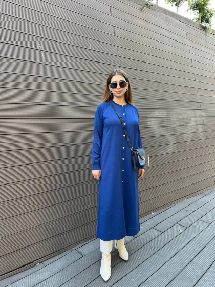 Nuss Triko 25K512 Sax Düğmeli Uzun Triko Hırka