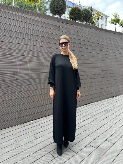 Nuss Triko 25K518 Siyah Triko Düz Elbise