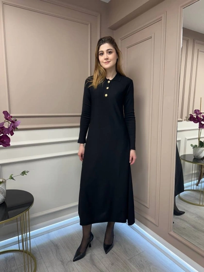 Nuss Triko 25Y1422 Siyah Elbise